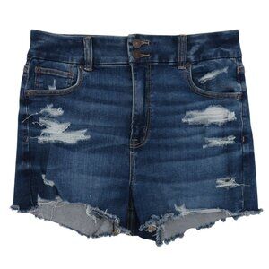 American Eagle Women 10 Curvy High Rise Shortie Distressed Blue Denim Shorts NEW